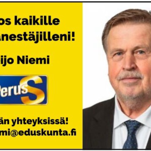 Kuvassa Perus­suomalaiset -puolueen ehdokas Veijo Niemi